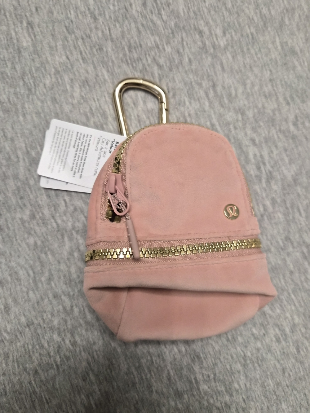 lululemon athletica Blush Pink Mini Backpack Keychain with Gold Hardware